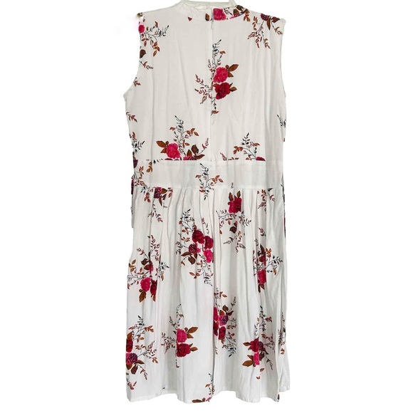 Lovely Floral Sundress White with Red Roses Cutout Neckline Tie Back Flowers Zip - Picture 5 of 13